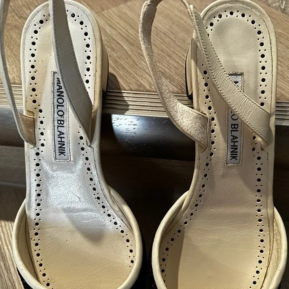 New Manolo Blahnik Raffro Woven Raffia Ballerina Pumps White/Black Size 38.5 - Picture 6 of 10